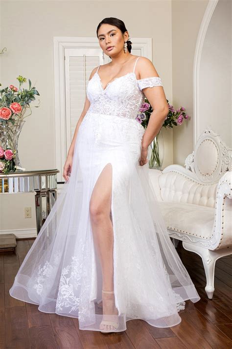 White Long Embroidered Off Shoulder Lace Wedding Gown - Wedding Dresses