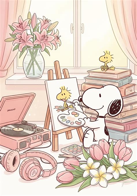 snoopy woodstock cute aesthetic art cozy pink vintage vibes