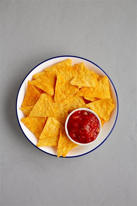 Homemade Salsa Dip and BBQ Chips Ready To Eat Stock Photo - Image of ...