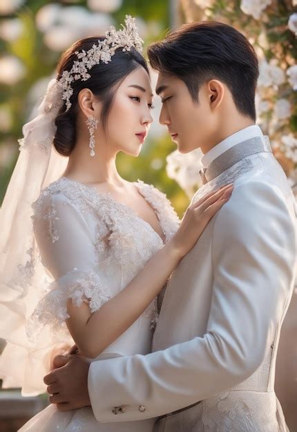 Premium AI Image | Romantic korean couple in a black hair with wedding ...