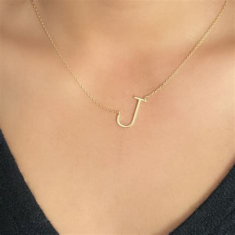 Initial Necklace, Sideways Initial Necklace, J Necklace, Bridesmaid Gift, Monogram Personalized ...