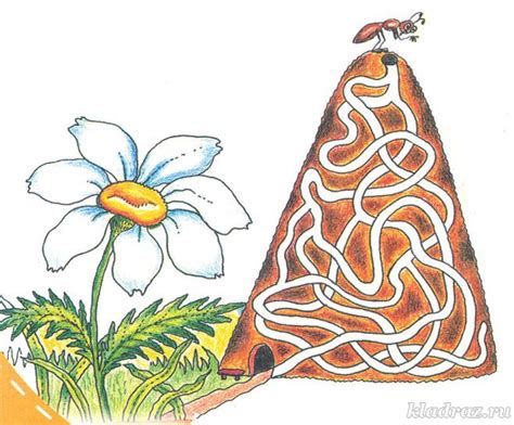 Лабиринт для детей 4-6 лет. Помоги муравью пройти через муравейник.