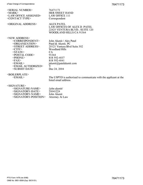 HER SWEET HAND - G. Picasso Productions, Inc. Trademark Registration