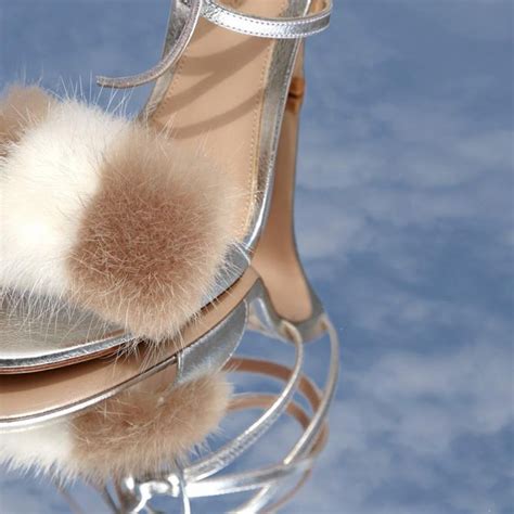 Gianvito Rossi Mink-Fur Crisscross Sandal, Silver/Praline – Shoes Post