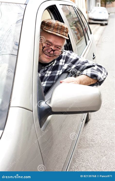 happy pensioner driving  car stock photo image  happy senior