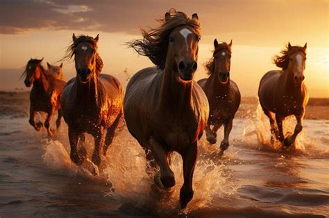 Premium Photo | Wild Horses Running at Sunset