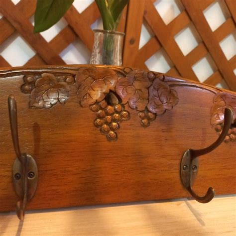 Vintage carved wood coat rack hat hooks on Carousell