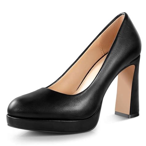 Ankis Platform Heels Women’s Pumps Black White Nude Closed Toe Chunky
