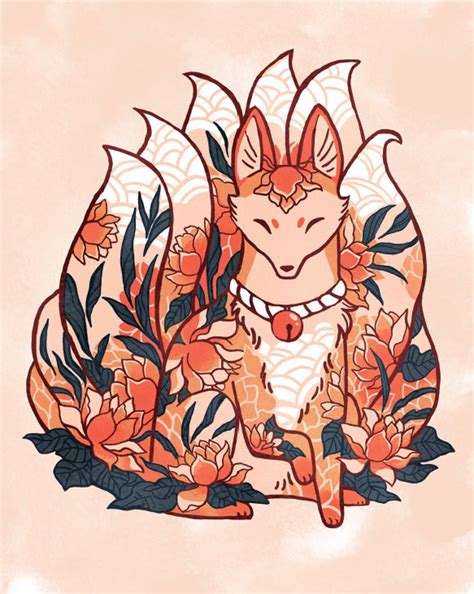 Fox Kitsune Spirit Print, Nine-tails 8 by 10, 8.5 by 11 Art Print ...