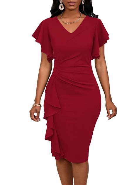 Womens Business Professional Casual Dresses Red Semi Formal Bodycon