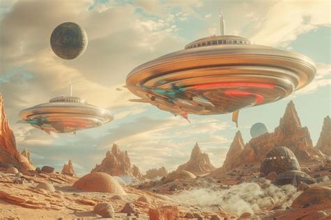 Premium Photo | Surreal digital artwork depicting alien spacecraft