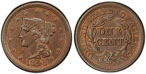 1848 1C N-17, BN (Regular Strike) Braided Hair Cent - PCGS CoinFacts