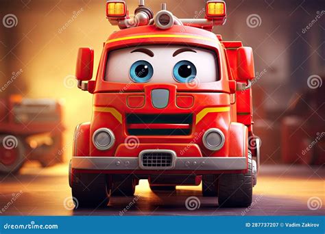 Cute Cartoon Fire Engine Red Colour 3d Character in a Depot Stock ...