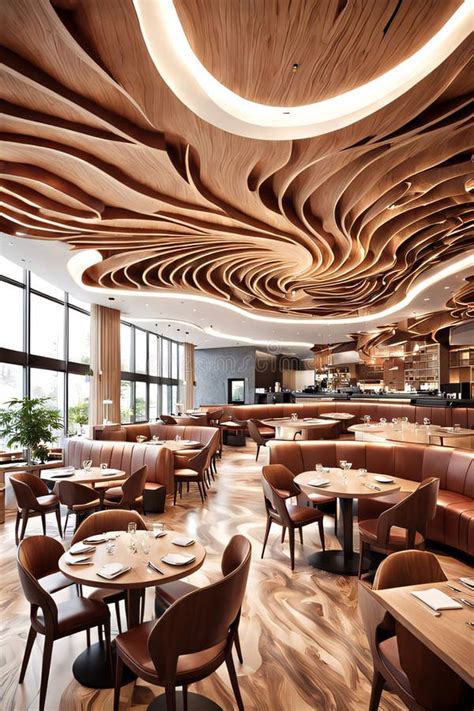 Elegance in Architecture: a Modern Dining Experience Under a Sculptural Wooden Canopy Stock ...