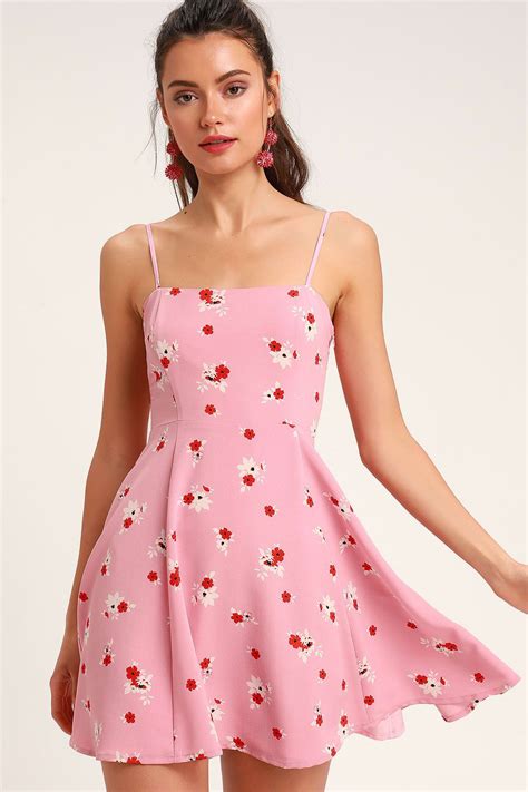 Blithe Pink Floral Print Skater Dress | Pink dress casual, Everyday ...