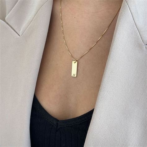 Gold Initial Bar Necklace | Solid Yellow Gold