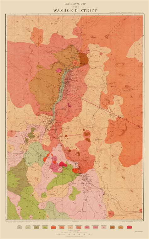 Topographical Map - Washoe District Nevada - Becker 1882 - 23 x 36.98