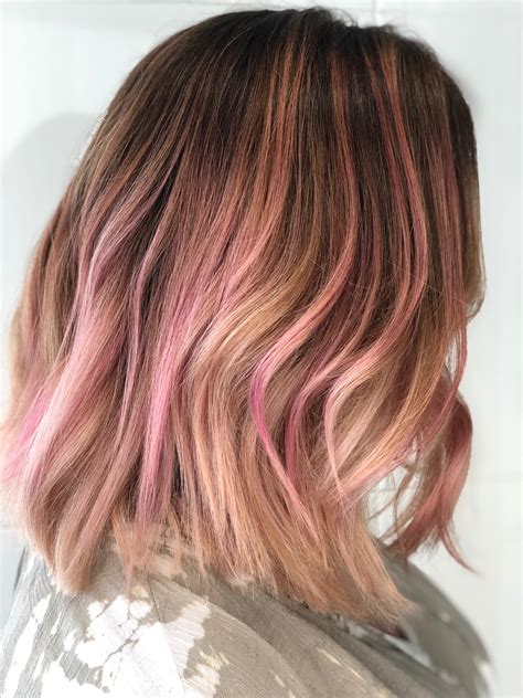 Light Pink Highlights Brown Hair