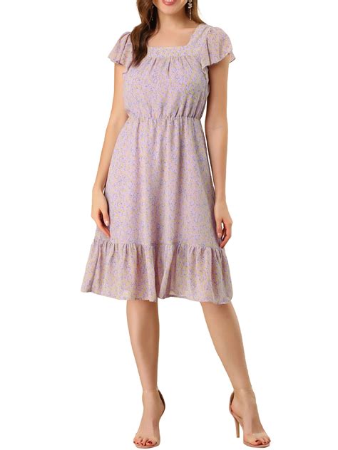 MODA NOVA Juniors Floral Print Flutter Sleeves Square Neck Ruffled Hem