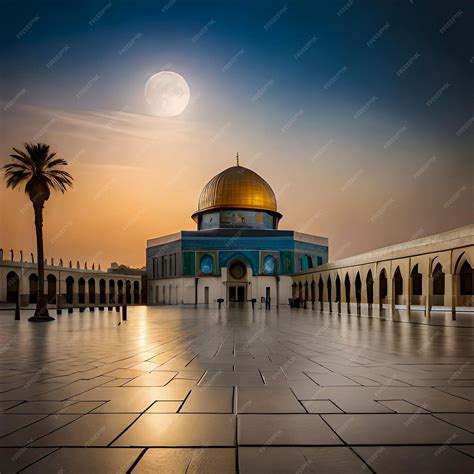 Aqsa mosque in evening with beautiful view in Palestine | Premium AI