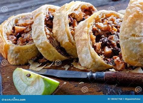 Classic Austrian Apple Strudel of Phyllo Dough Stock Photo - Image of ...