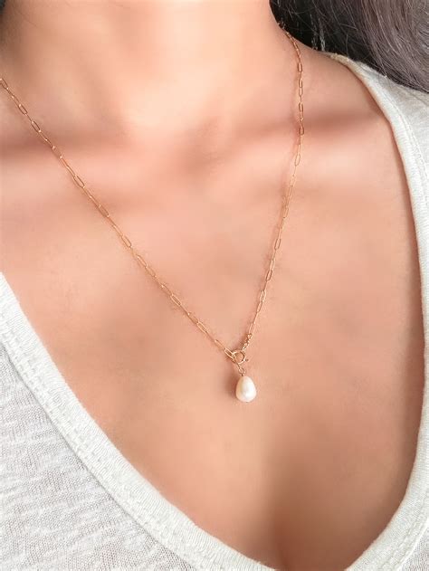 Gold Filled Adjustable Teardrop Pearl Necklace — Boy Cherie Jewelry