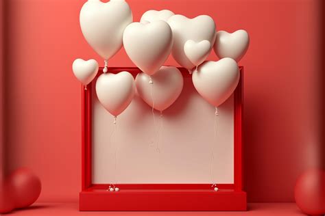 product display blank with white and red Heart Shaped Balloons, light ...