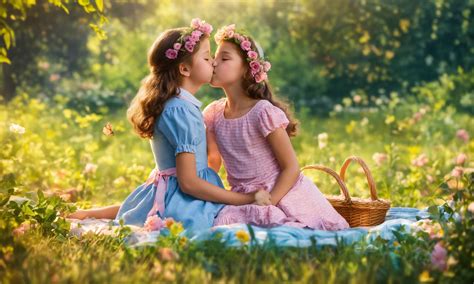 Lexica - Two 10-year-old sisters hug and kiss each other during a
