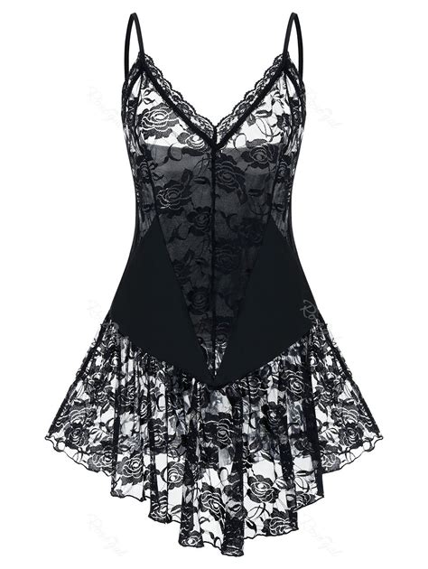 Plus Size Flower Lace Sheer Lingerie Slip Babydoll [24% OFF] | Rosegal