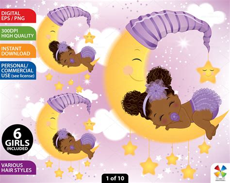 Sleeping Baby Clipart, Vector Newborn, Purple Baby, Afro Baby Shower