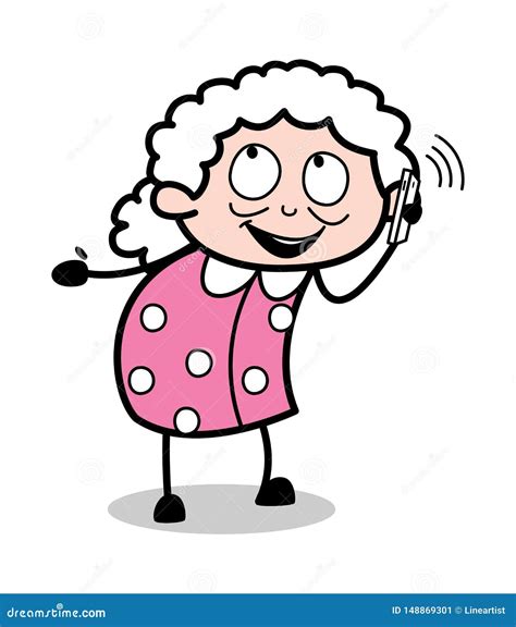 Talking on Phone - Old Cartoon Granny Vector Illustration Stock