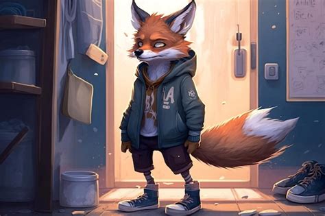 Premium AI Image | A fox wearing hoodie and shoes a character portrait ...