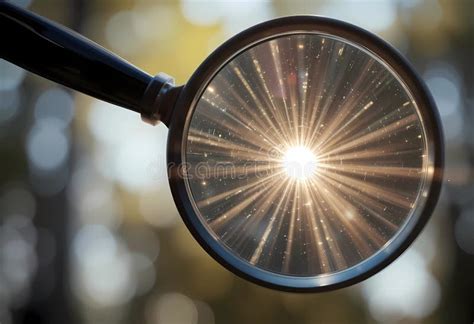 realistic magnifying glass concentrating sunlight  bright focused