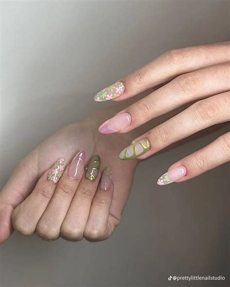 pink & green nails | Pretty gel nails, Stylish nails, Gel nails