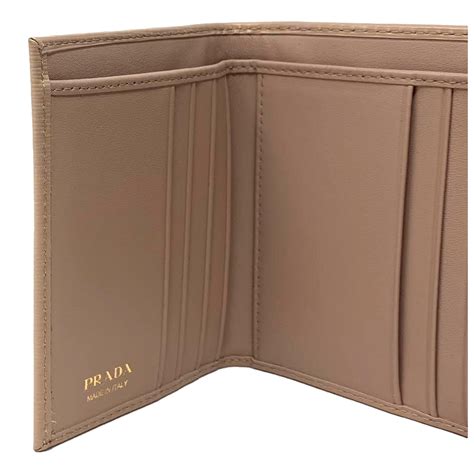 Prada Vitello Move Cipria Beige Leather Triangle Logo Small Trifold Wa