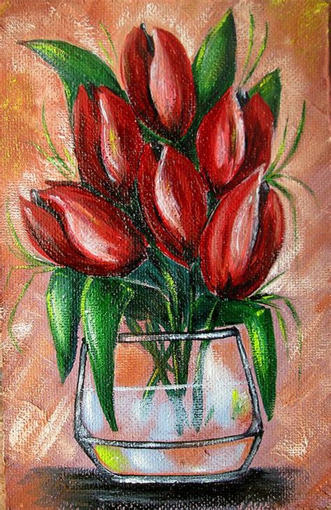 Тюльпаны в вазе | Flower art painting, Flower artwork, Pink flower painting