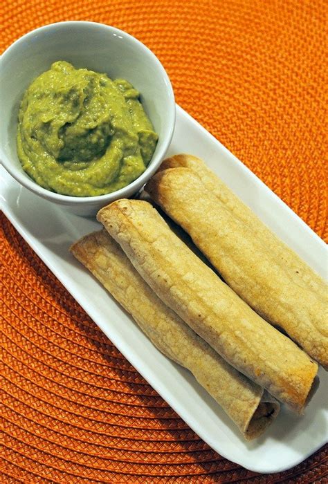 Baked Chicken Taquitos with Tomatillo Avocado Dipping Sauce | Recipe | Avocado dipping sauce ...