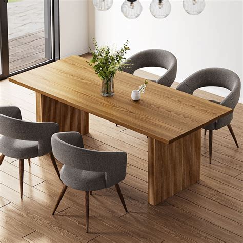 Hernest | Mid-Century Wooden Rectangle Dining Table with Double ...