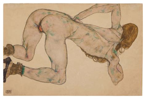 Gebeugter Akt, den linken Arm auf der Hüfte (recto); Nach vorn