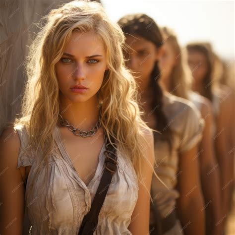 Premium AI Image | Beautiful girls hostages captives slaves in shackles