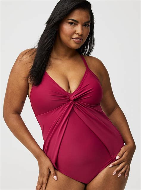 Plus Size - Wire-Free Twisted V-Neck One Piece Swimsuit - Torrid