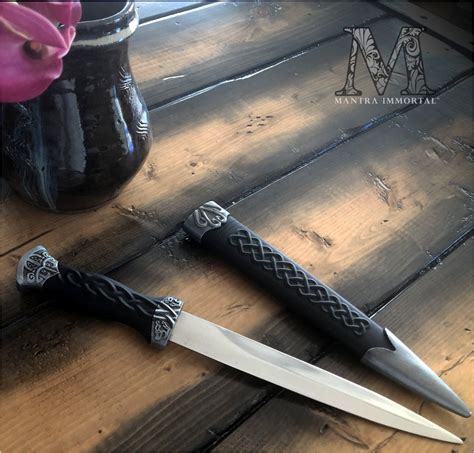 personalized celtic knot dagger   text engraving mantra