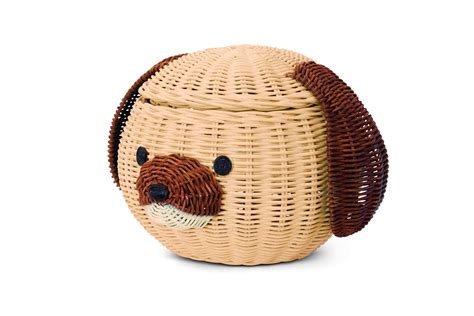 Dog Shaped Wicker Rattan Basket With Lid Cute Bin With Puppy - Etsy