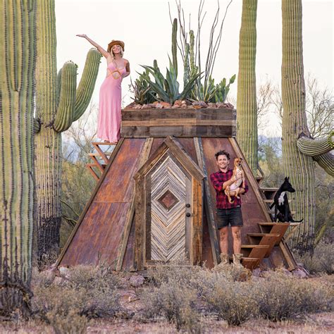repurposed steel and saguaro bones shapes sonoran desert cabin
