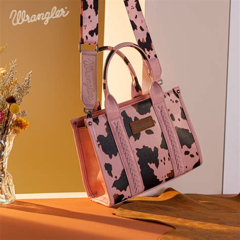 WG133-8120S Wrangler Cow Print Concealed Carry Tote/Crossbody - Pink