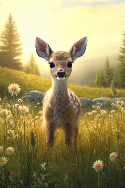 Premium AI Image | A baby deer in a field of flowers