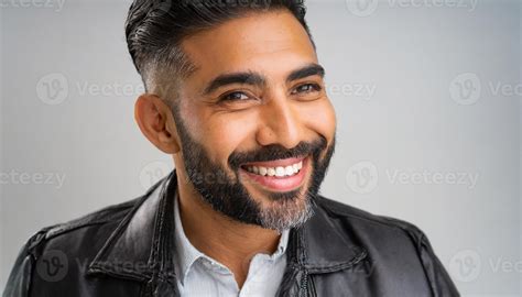 AI generated Latin mature man with open healthy teeth smile, dental