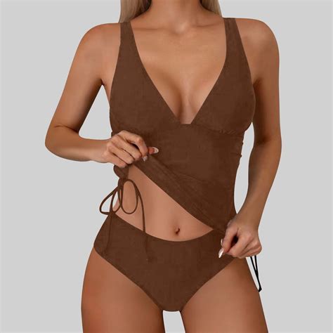 Ayolanni Brown Best Women's Swimsuits Modest V-Neck Separate Tankini