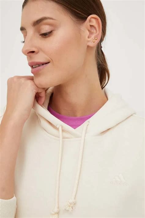 Кофта adidas Performance женская цвет бежевый с капюшоном однотонная ...