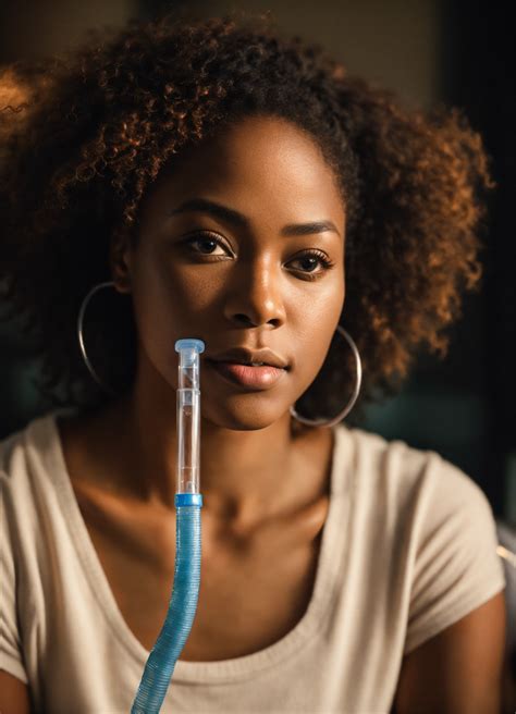 Lexica - A sitting African American woman wearing a small oxygen tube